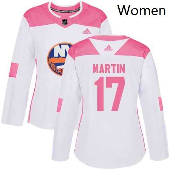 Womens Adidas New York Islanders 17 Matt Martin Authentic WhitePink Fashion NHL Jersey